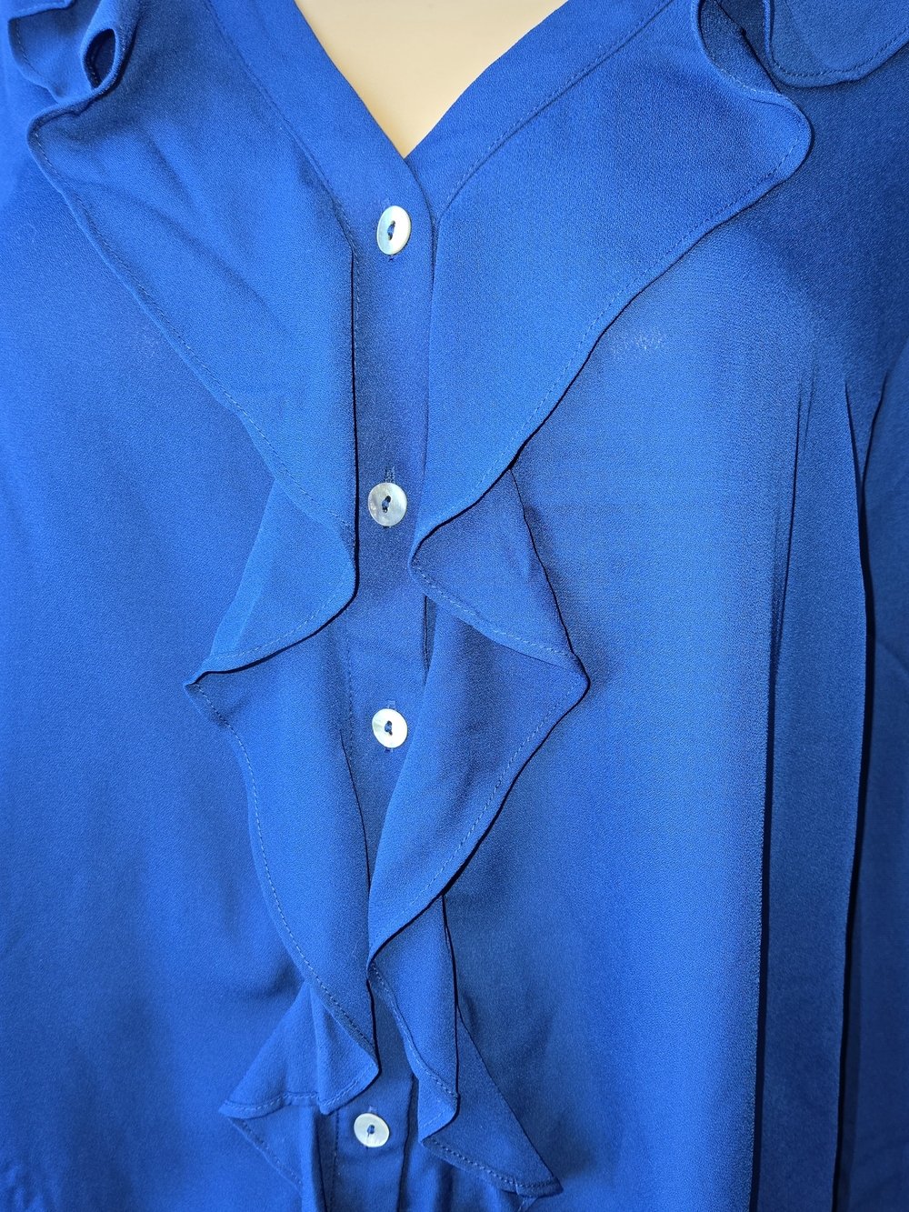 Cleo Royal Blue Ruffle Button-Down Blouse - Picture 6 of 6